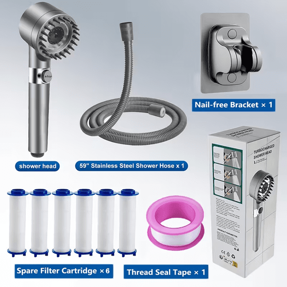High Pressure Shower Head,Portable Shower with 3 Spray Modes, Adjustable On/Off Shower Head,Silicone Scalp Massager, 59" Hose & Bracket for Hard Water & Pets,Suitable for Aquarium Bathing and Rinsing