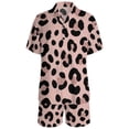thumbnail image 3 of Womens Pajama Sets 2 Piece, V Neck Button Down Short Sleeve Pajamas for Women, Soft Polyester Homewear Lounge Set, Leopard Zebra Print Sleepwear S-3XL, 3 of 9