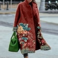 thumbnail image 7 of Tiqkatyck Womens Winter Coats Clearance Women's Winter Coat Long Overcoat Floral Print Trench Coat Thermal Warm Heated Coat Double Breasted Lapel Windproof Oversized Street Jacket for Women Red, 7 of 7