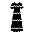 thumbnail image 4 of Wycnly Summer Dresses for Women Womens Summer Dresses Flowy Ruffle Swing Pleated Tunic Long Dresses with Pocket Girls Casual Striped Print Crewneck Short Sleeve Maxi Dresses, 4 of 6