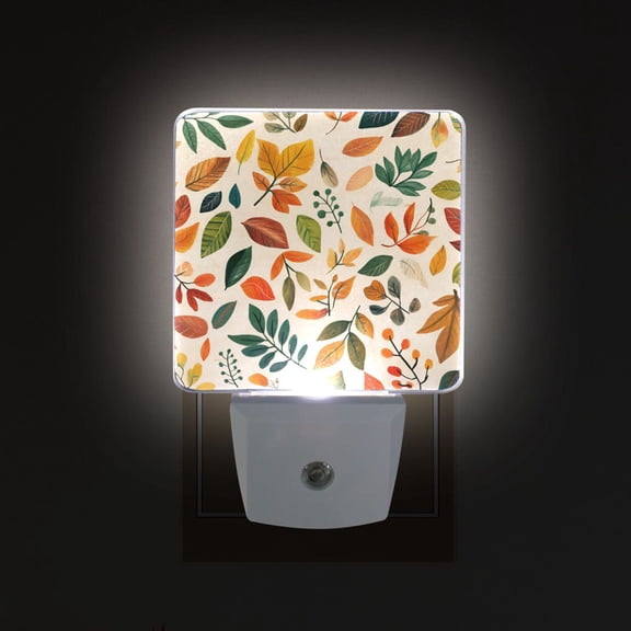 Yayeee LED Plug in Night Light for The Home with Auto Dusk to Dawn Light Sensors, 2 Pack, Beige Retro Leaves