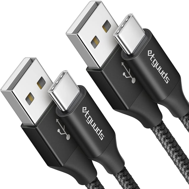 Cable de carga USB-A a USB-C de 3 pies, paquete de 2 unidades, negro