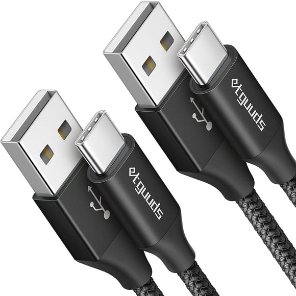 Cable de carga USB-A a USB-C de 3 pies, paquete de 2 unidades, negro