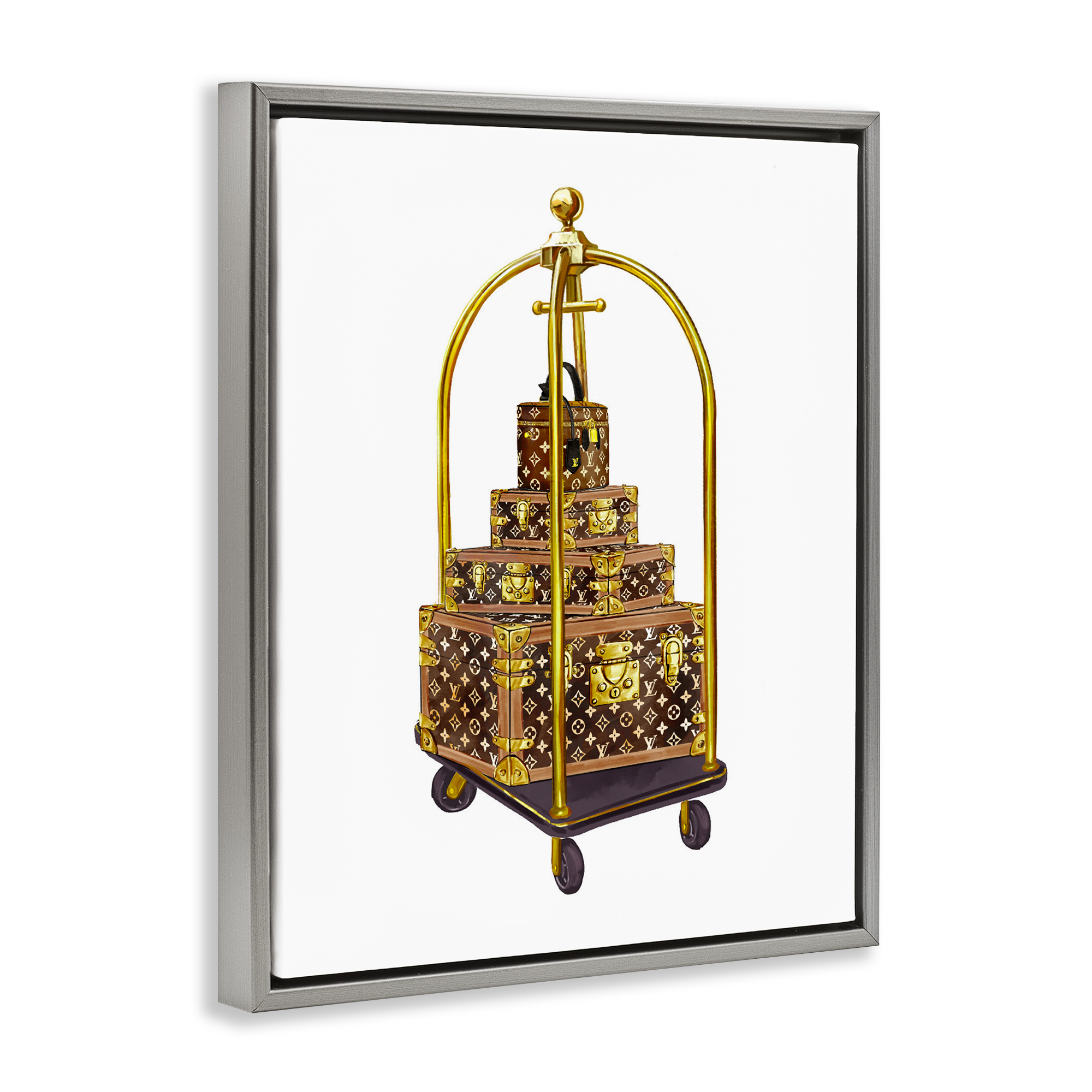 Glam Hotel Luggage Gray Framed Floater Canvas Wall Art, design by Ziwei Li