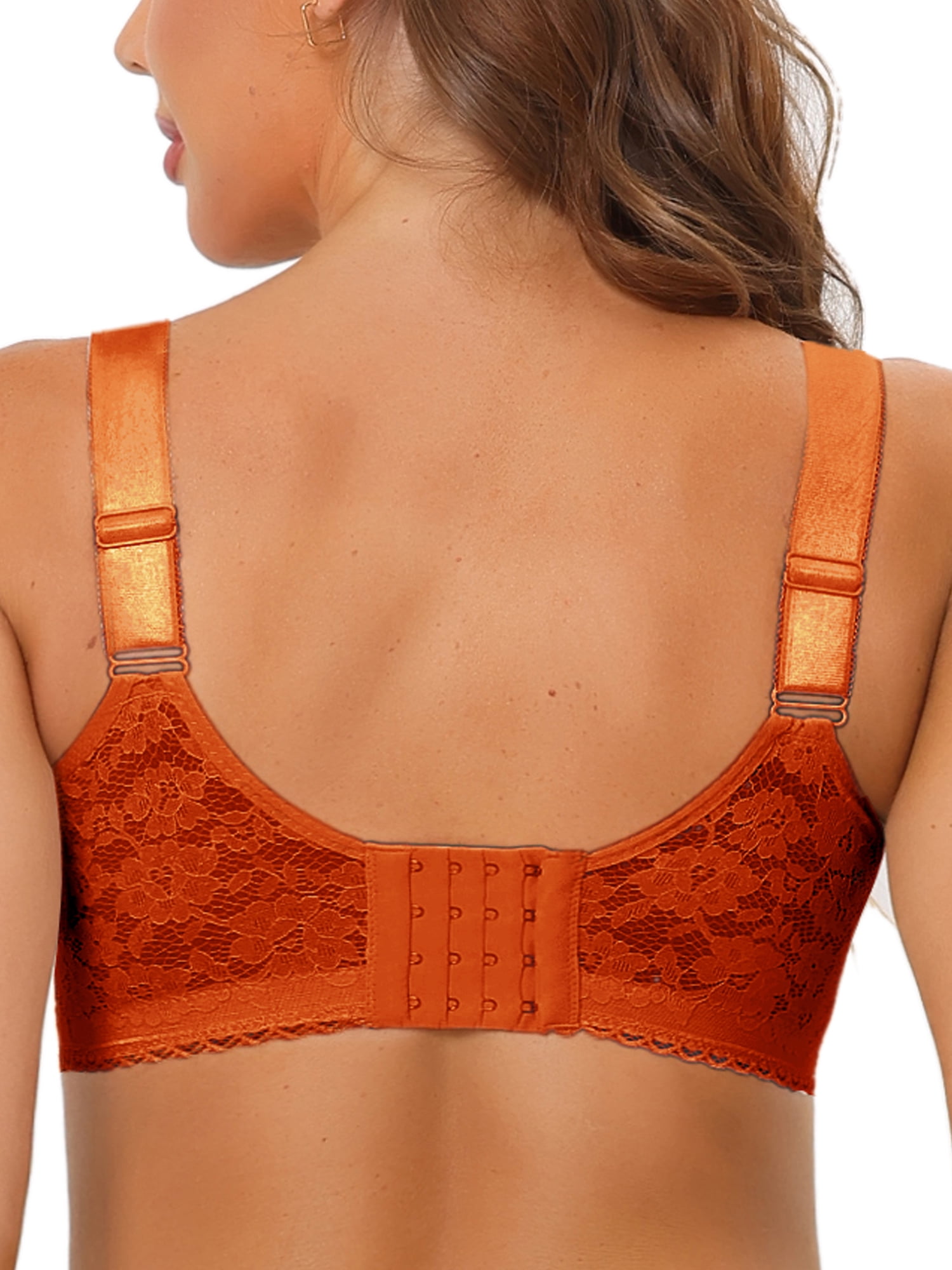 Unique Bargains Women's Lace Minimizer Bralette Full Coverage Wireless Bras 36C Orange Brown
