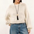 thumbnail image 2 of Teylalorva Women's Sweater Crew Neck Plain Long Sleeve Knit Pullover Essential Basic For Closet Beige Size XL, 2 of 6