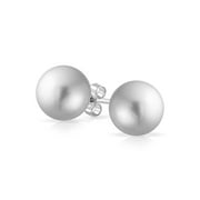 Classic Simple Elegant Pale Grey Simulated Pearl Ball Stud Earrings for Women 925 Sterling Silver 10MM