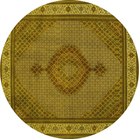 Ahgly Company Machine Washable Indoor Round Medallion Yellow Traditional Area Rugs, 3' Round