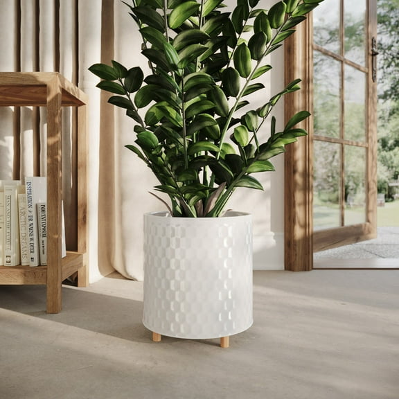 Honeycomb Metal Planter Pot With Peg Base - White - 8.75"H x 8"W