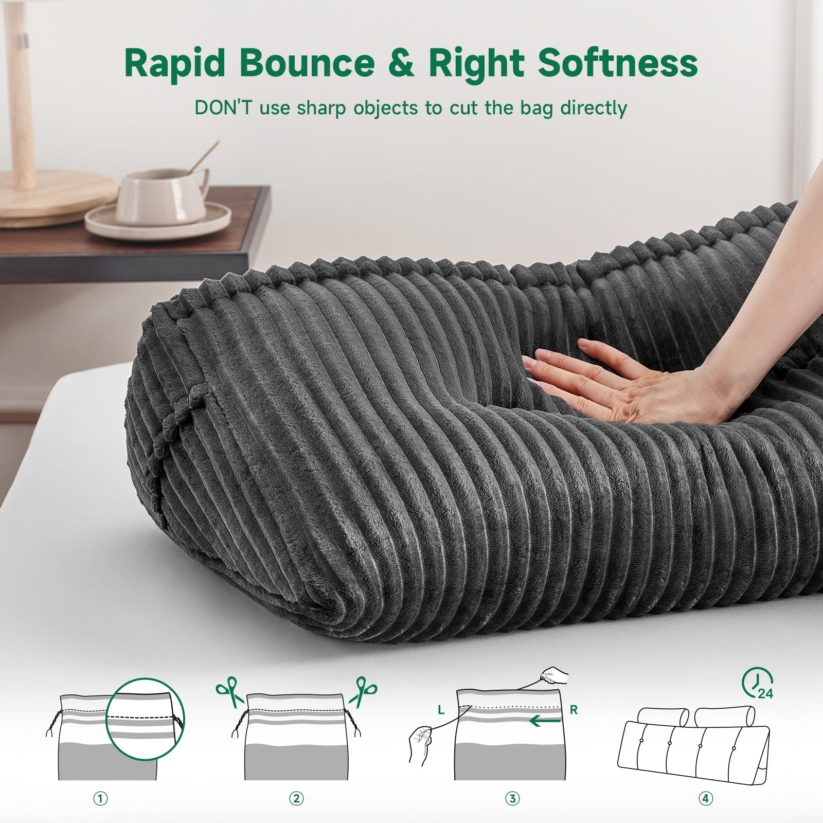 King Triangular Headboard Pillow, King Size Wedge Headboard Pillow with 2 Roll Pillows, King Bed Reading Pillows Large Backrest Wedge Pillow (Gray, King: 76”x20”x8”)