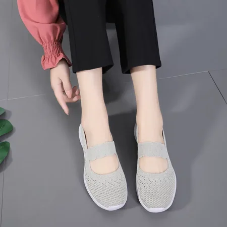 

Knit Texture Belted Vamp Walking Shoes Air Cushion Breathable Flat Shoes Lightweight Outdoor Yoga Flats Women‘s Footwear