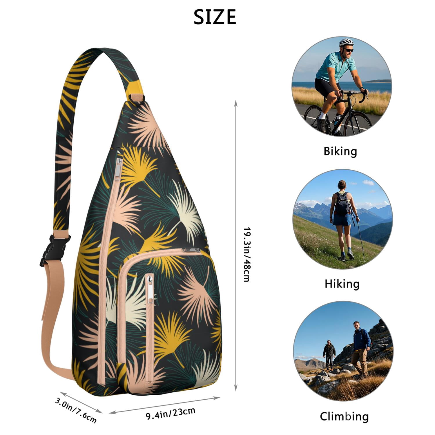 Botanical Jungle Leaves Sling Bag for Women & Men, Multi-Pocket Lightweight Shoulder Bag for Travel