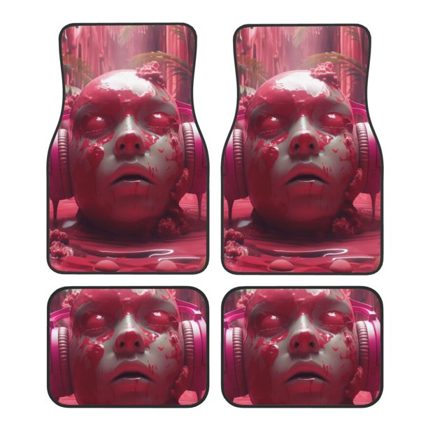 Balery Surreal Pink Headphones Juego de 4 Alfombrillas para Auto, Revestimientos de Caucho Resistente, Diseño Antideslizante