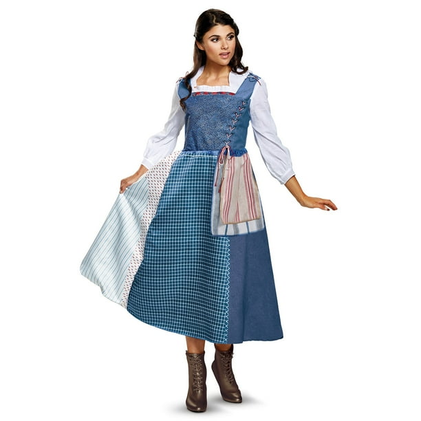 Disney Beauty And The Beast Belle Village Dress Deluxe Adult Costume Walmart Com Walmart Com