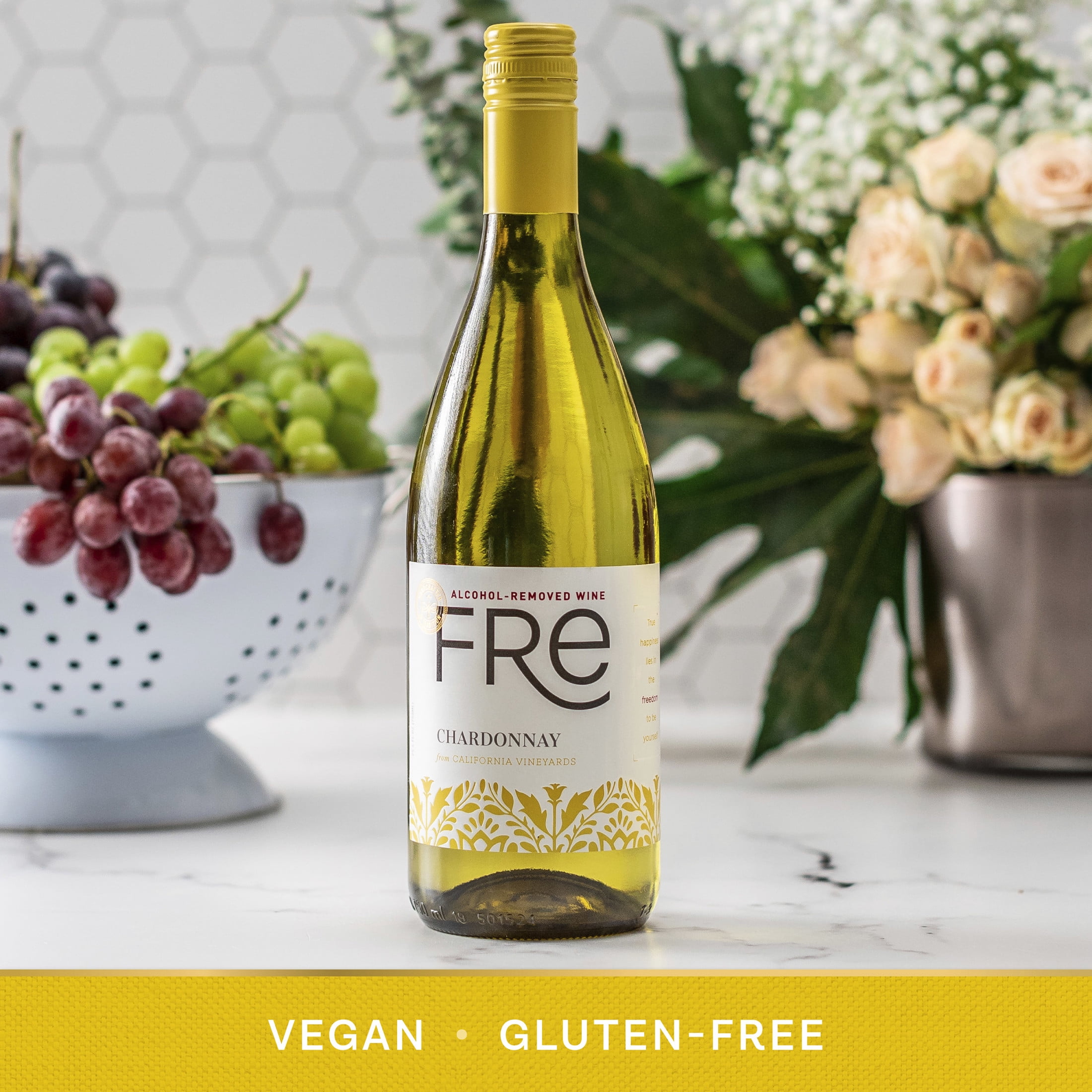 FRE Chardonnay California White Wine, Alcohol-Removed, 750 ml Glass Bottle, 0% ABV