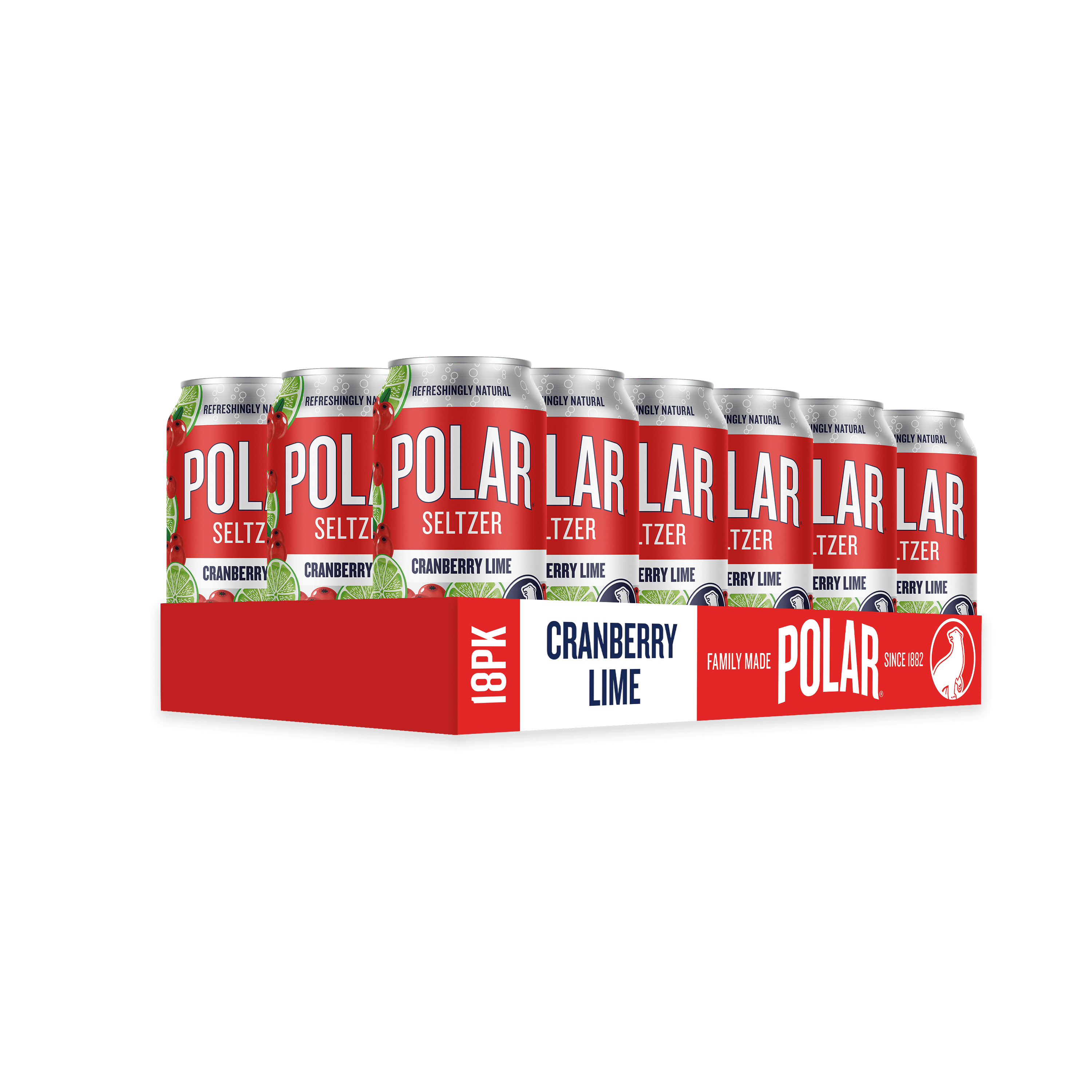 Polar Zero Calorie Cranberry Lime Sparkling Seltzer Water, 12 fl oz, 18 Pack Cans