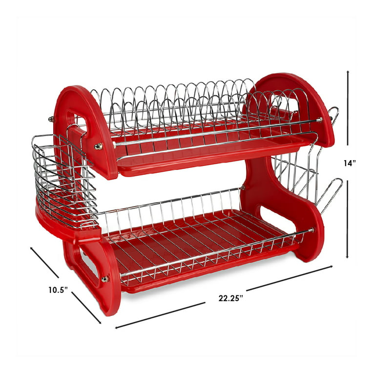 Home Basics 2-tier Plastic Dish Drainer, Red : Target
