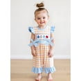 thumbnail image 3 of Qmyliery Baby Girls Jumpsuit, Fly Sleeve Crew Neck Plaid Embroidery Pumpkin Casual Romper Halloween Clothes, 3 of 9