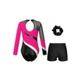 thumbnail image 2 of iiniim Kids Girls Gymnastic Leotard Athletic Bodysuit Dance Unitard with Tumbling Shorts Scrunchies Set Hot Pink&Black 14, 2 of 7