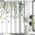 thumbnail image 1 of Cortina de ducha DEKAXID con diseño de hojas y flores de acuarela, color verde, para baño, decoración artística para el hogar, tela con gancho, 1 of 5