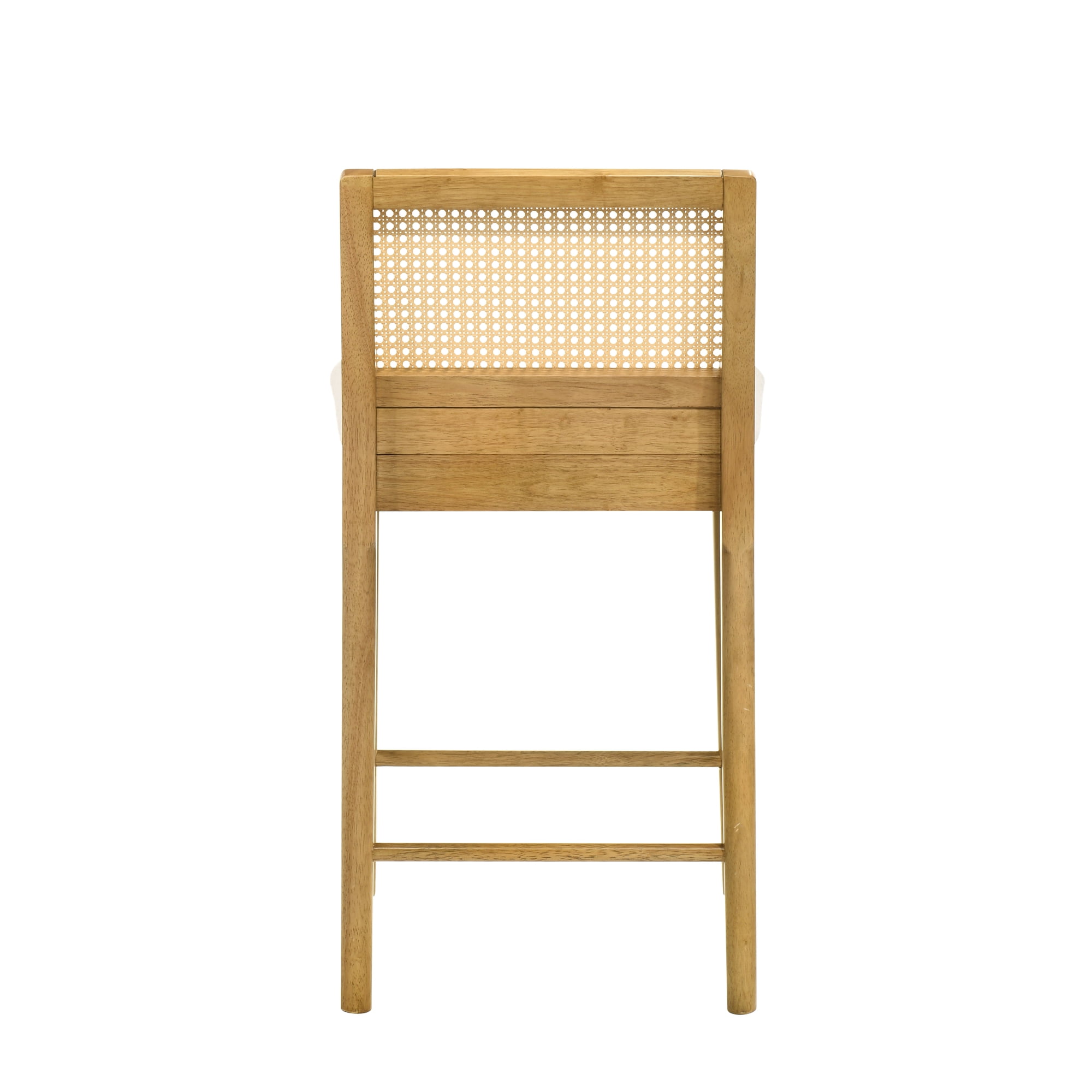 Tobias Coastal Modern Wood Counter Height Kitchen Bar Stool in Amber Glow Finish with White Boucle Fabric Upholstered Seat - Set of 3