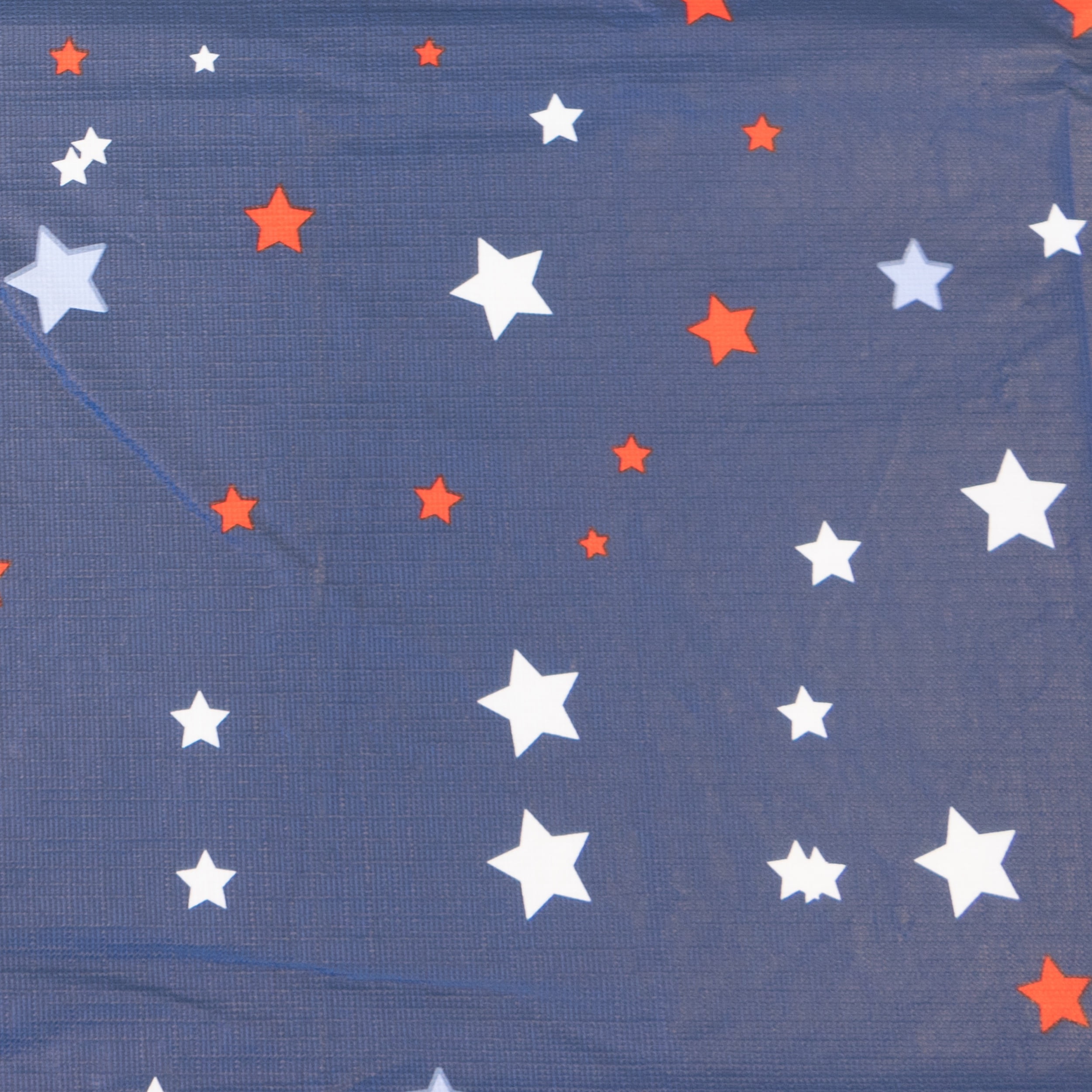 Waverly Inspirations Rectangular Elastic Fitted Table Cover Waterproof Vinyl Tablecloth With Flannel Backing, 6Ft Table, 72" x 30", Scattered Stars With Blue Base, 1 PK