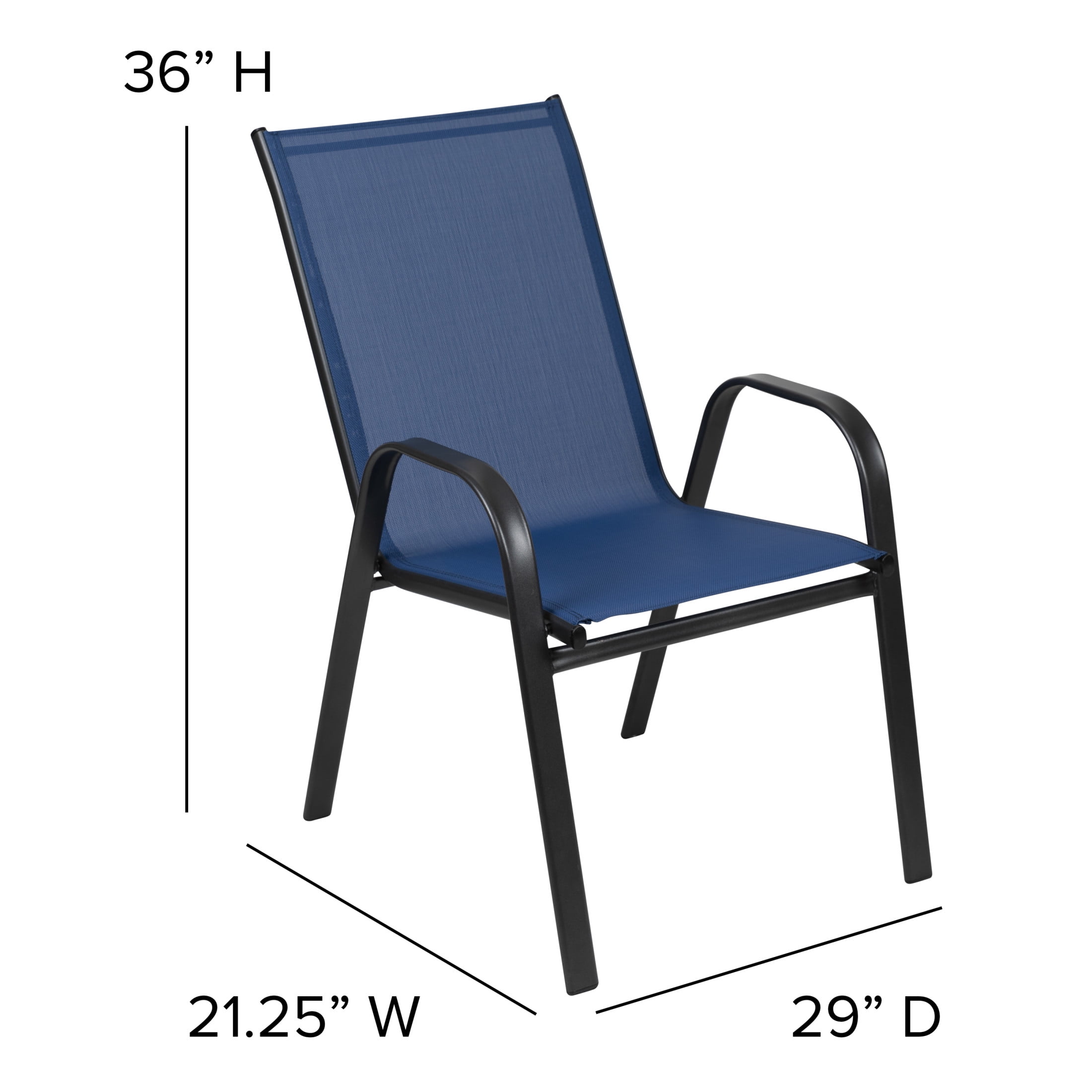 Flash Furniture Brazos Series Outdoor Flex Comfort Stackable Patio Chairs, Set of 4, Navy