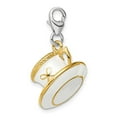 thumbnail image 3 of 925 Sterling Silver Polished Fancy Lobster Closure Gold Plated White Enameled Cup Saucer With Lobster Charm Pendant Neck, 3 of 6