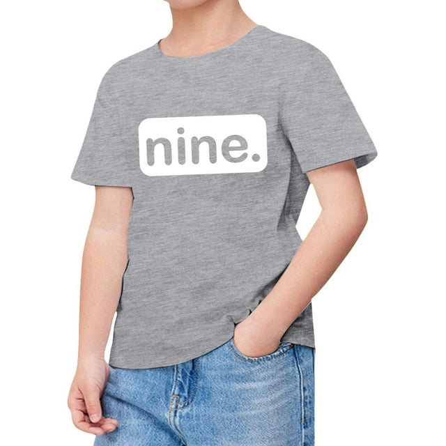 WEIYLL T-Shirts Filles Adolescentes Manches Courtes Numéro Neuf Imprimé Tendance Gris Tops 8-9 Ans