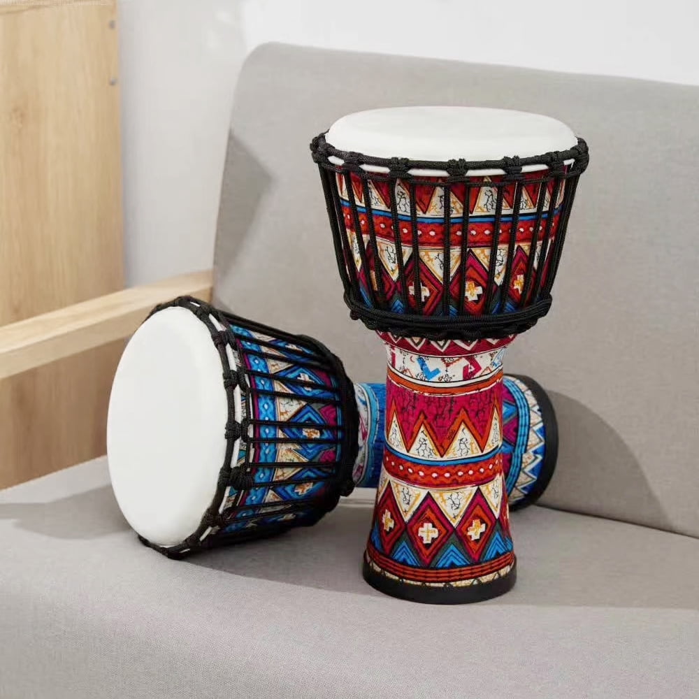 8-Inch African Djembe Hand Drum - Portable Percussion Musical Instrument with Colorful Art Designs
