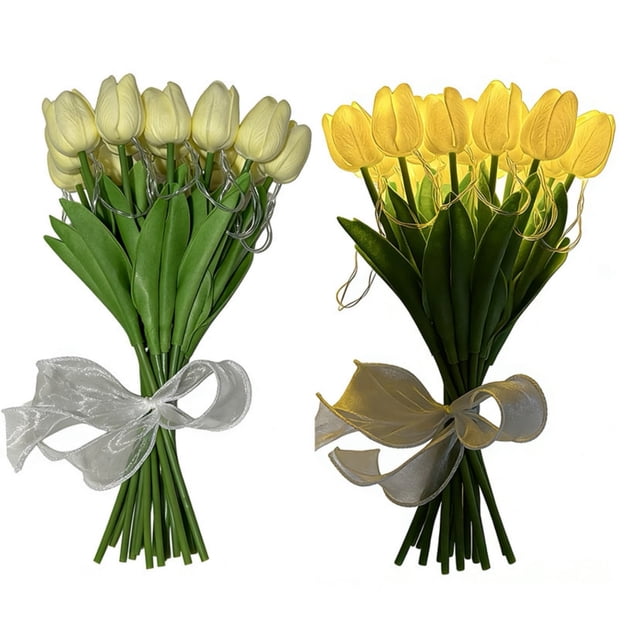 Juego de 10 luces nocturnas de flores artificiales con tulipanes decorativos LED recargables por USB, multirregímenes, para dormitorio, sala de estar y eventos.