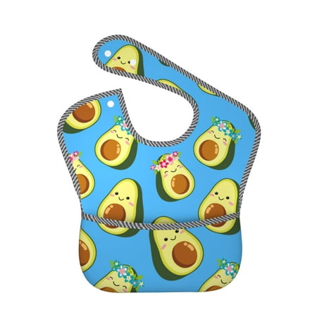 Bingfone Mess-Proof Baby Bib - Waterproof Bib For Baby Boy Or Girl With Food Catcher Pocket, Unisex-Flowers Avocado