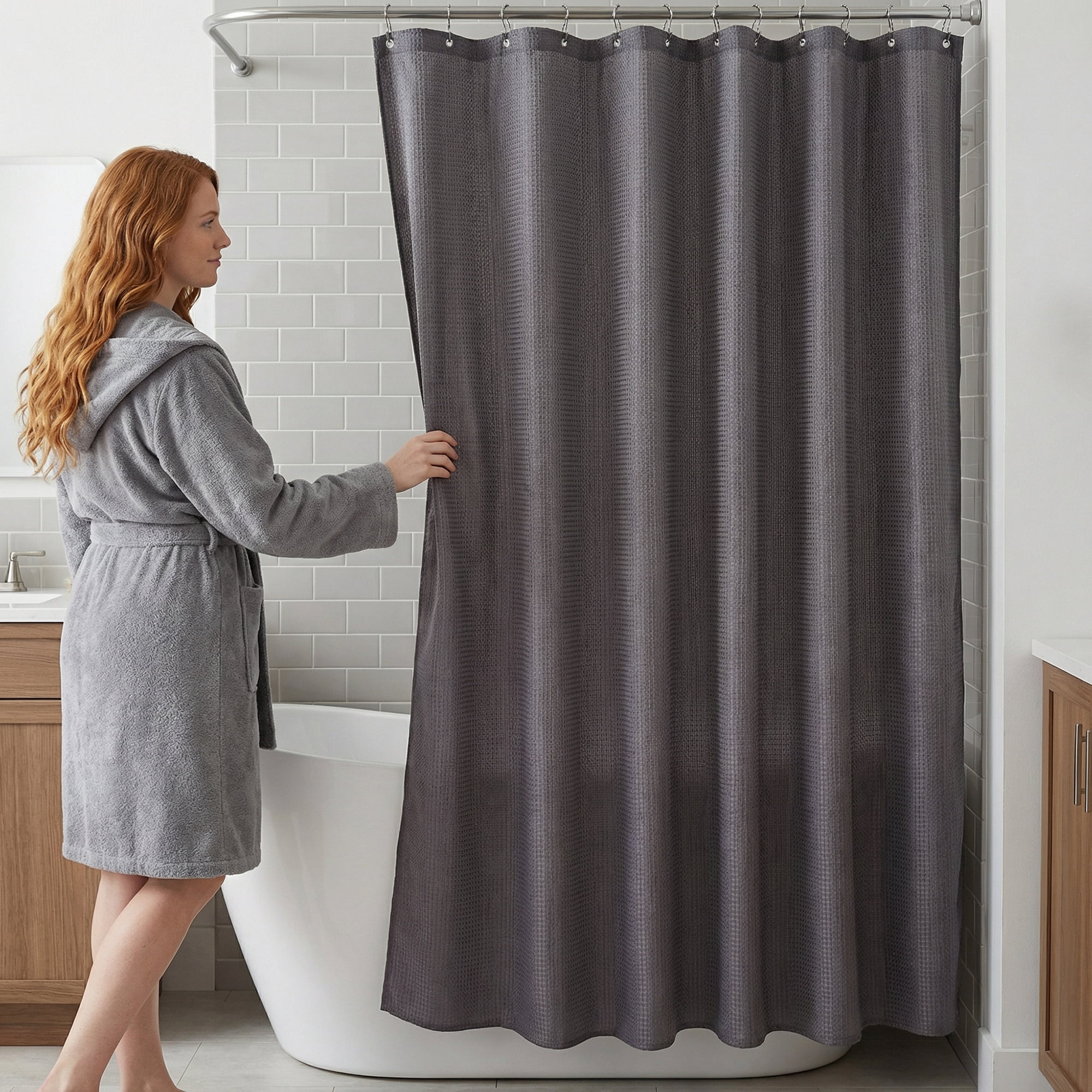 Unique Bargains Waffle Weave Shower Curtain with Excellent Drape Grey 71"W x 71"L