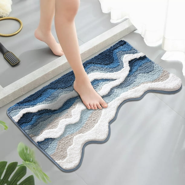Alfombra de baño absorbente super azul marino, 19x31IN, antideslizante, lavable, respaldo de goma, alfombras para el baño, alfombra para la ducha, alfombra absorbente tejida para el baño, 50*80CM