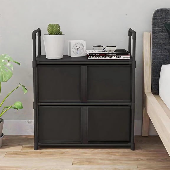 INSMART Night Stand with 2 Storage Baskets,Small Dresser for Bedroom, Detachable Structure,Space-Saving Organizer for Bedroom Closet,Entryway,College Dorm,Black