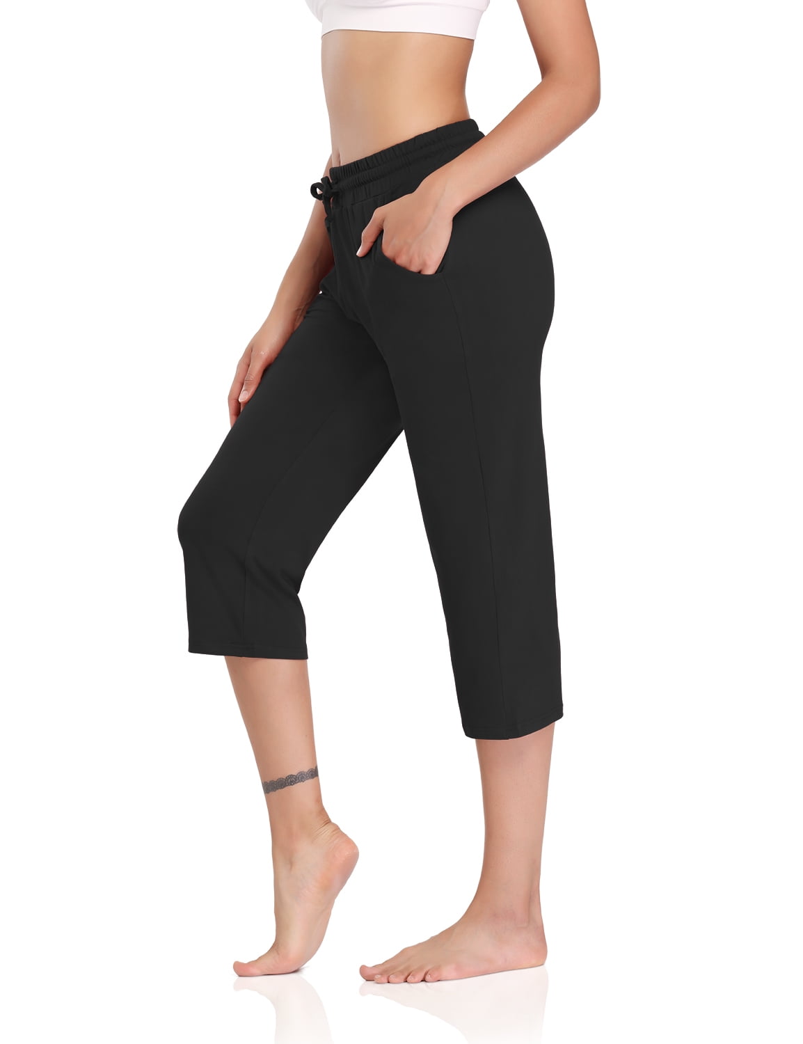 DIBAOLONG Womens Yoga Pants Capri Wide Leg Comfy Drawstring Loose Lounge Workout Pants with Pockets