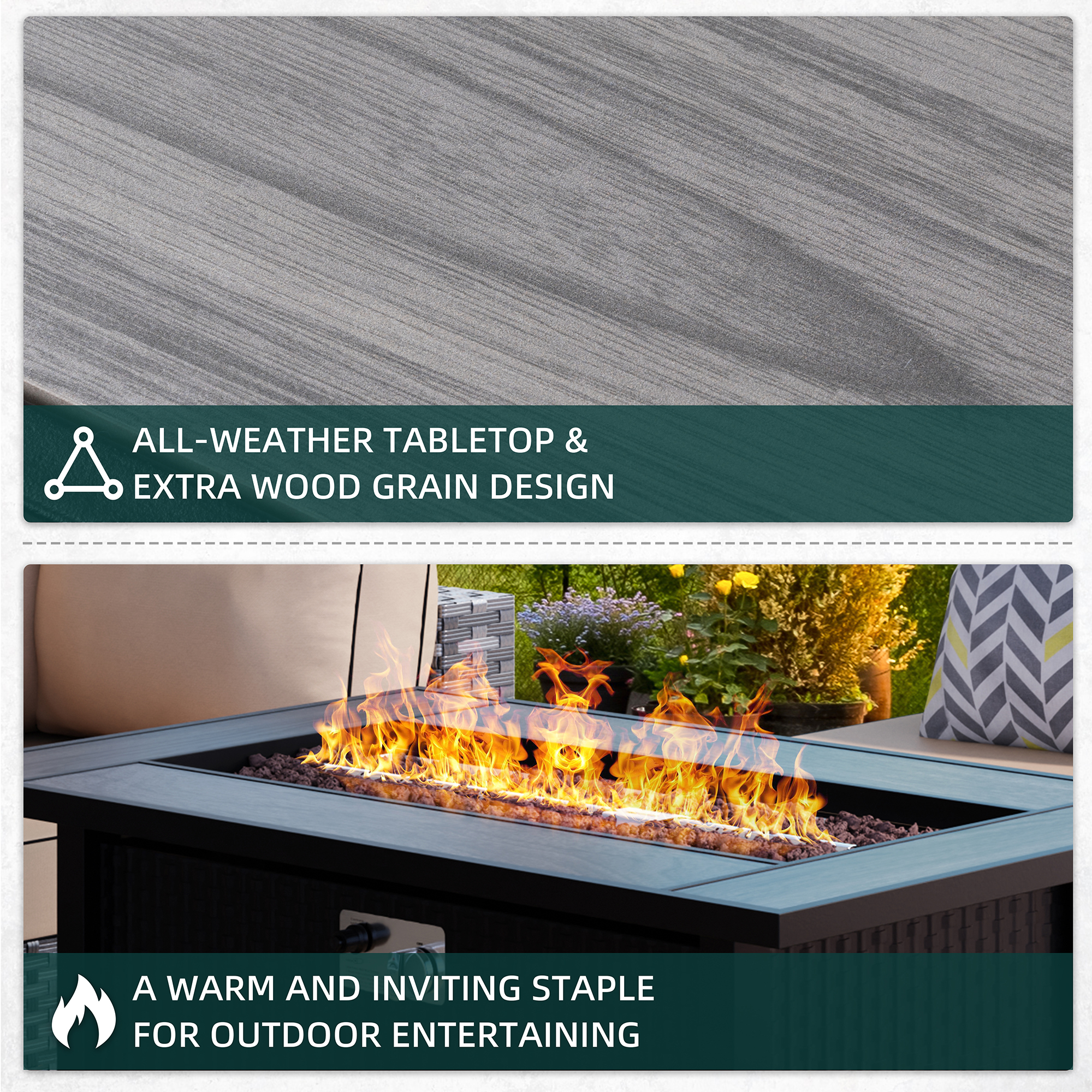 Walsunny 44.9" Gas Fire Pit Table 50000 BTU Propane with Removable Lid & Waterproof Cover with Lava Rock and Alumium Frame Tables(Grey) - image 2 of 8