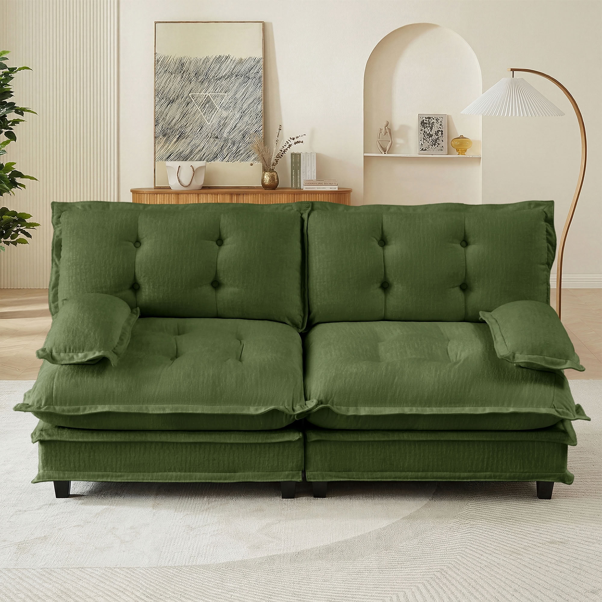 MAYEERTY 77 Inch Modular Loveseat, 2-Seater Cloud Chenille Sectional Couch, Solid Wood & Metal Frame for Living Room Bedroom Apartment