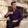 thumbnail image 3 of HISDERN Mens Dress Shirts Long Sleeve Button Down Shirt Casual Solid Formal Business Shirt Purple, 3 of 16