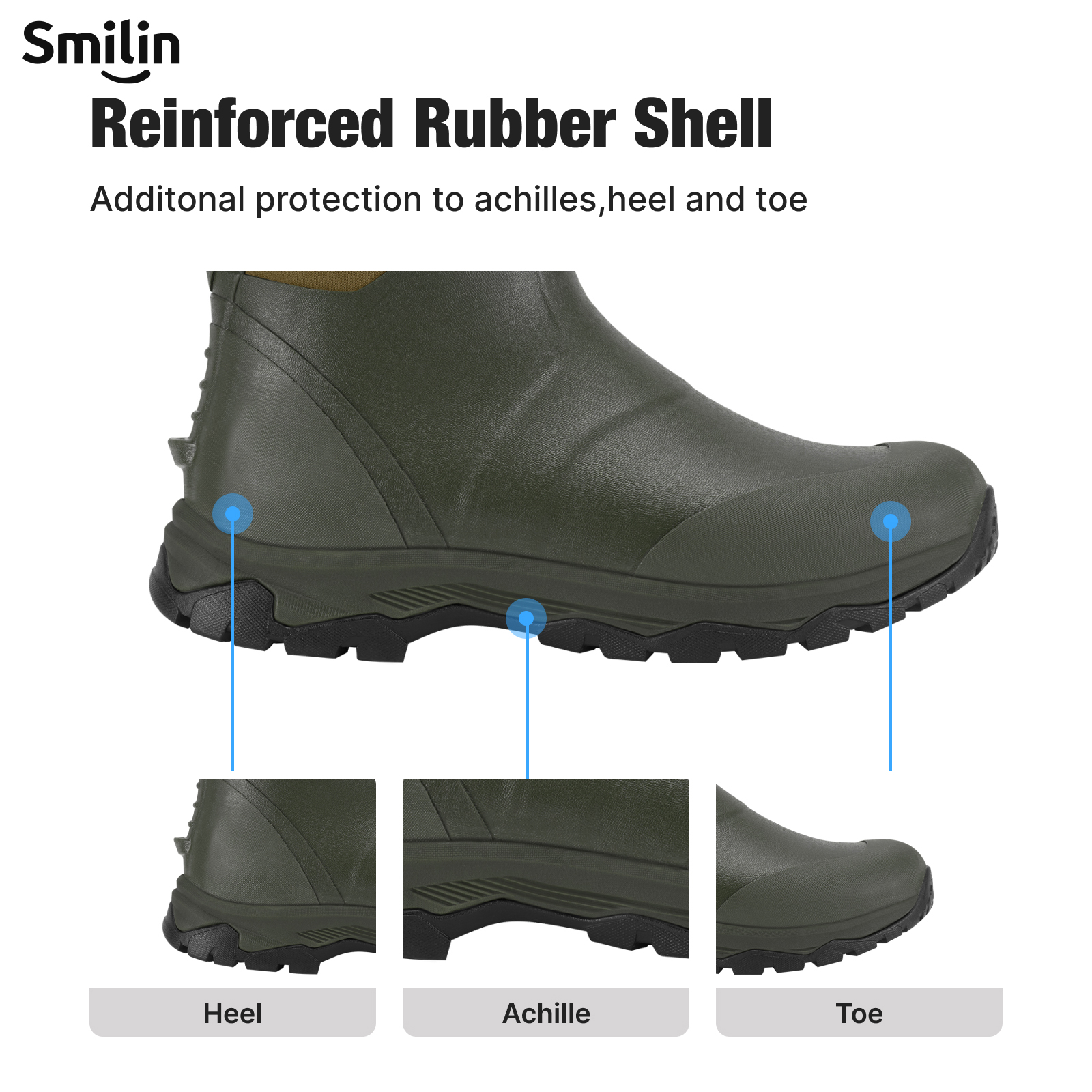 SMILIN Men's Rain Boots, Anti-Slip Ankle Height Outdoor Work Boots for Mud, Snow, Hunting, and All-Season Activities, Green, US Size 10