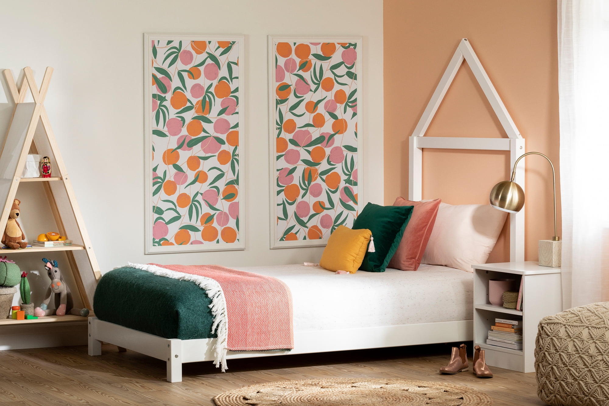 South Shore Sweedi Bed with House Frame Headboard, Pure White