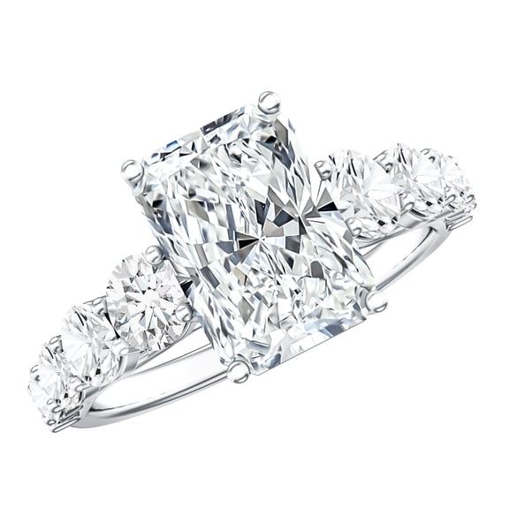 Rosec Jewels Lab Grown Diamond Radiant Cut Engagement Ring with Side Stones (IGI Certified, E-VS1 Quality) - 3 Carat Diamond Ring, 925 Sterling Silver, US 4.00
