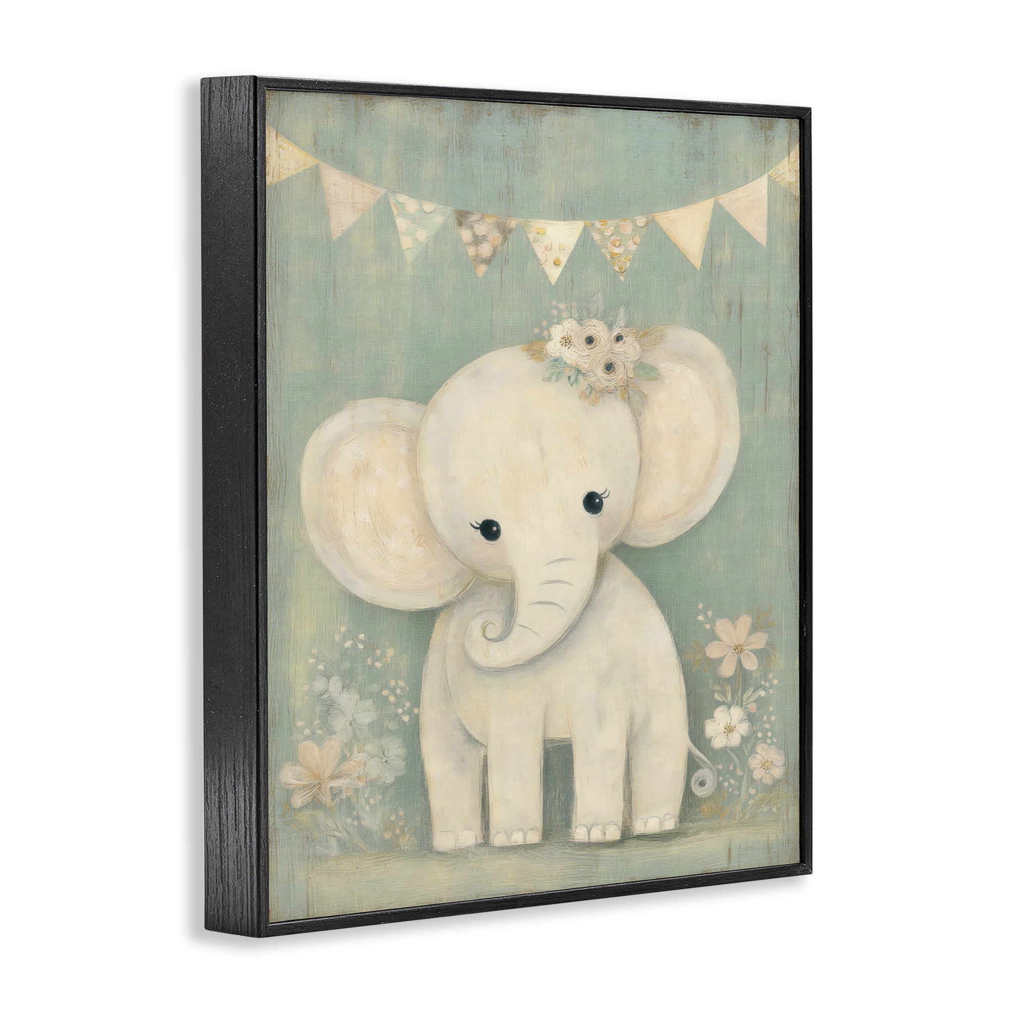 Stupell Industries Elephant with Overhead Banner Black Framed Giclee Art, design by Ink Drop Loft