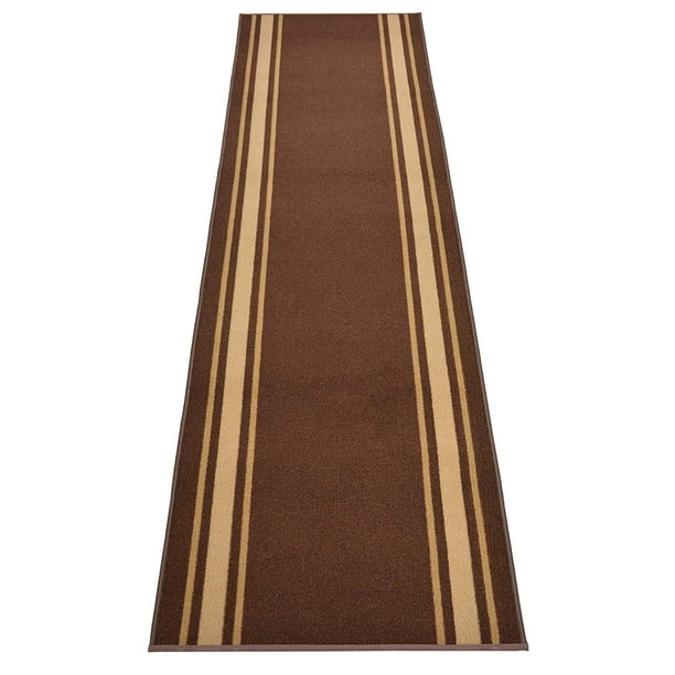 Custom Size Runner Rug Skid Resistant Backing Bordered Rug Runner Solid Border Brown Color Cut