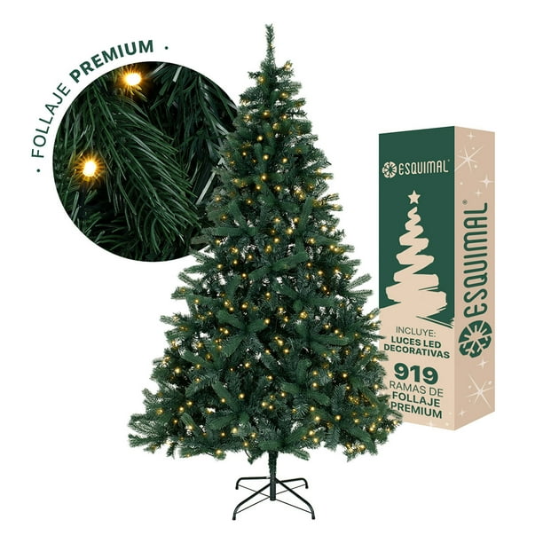 Árbol Navidad Verde con Luces Led Pino Navideño 1.8m Esquimal