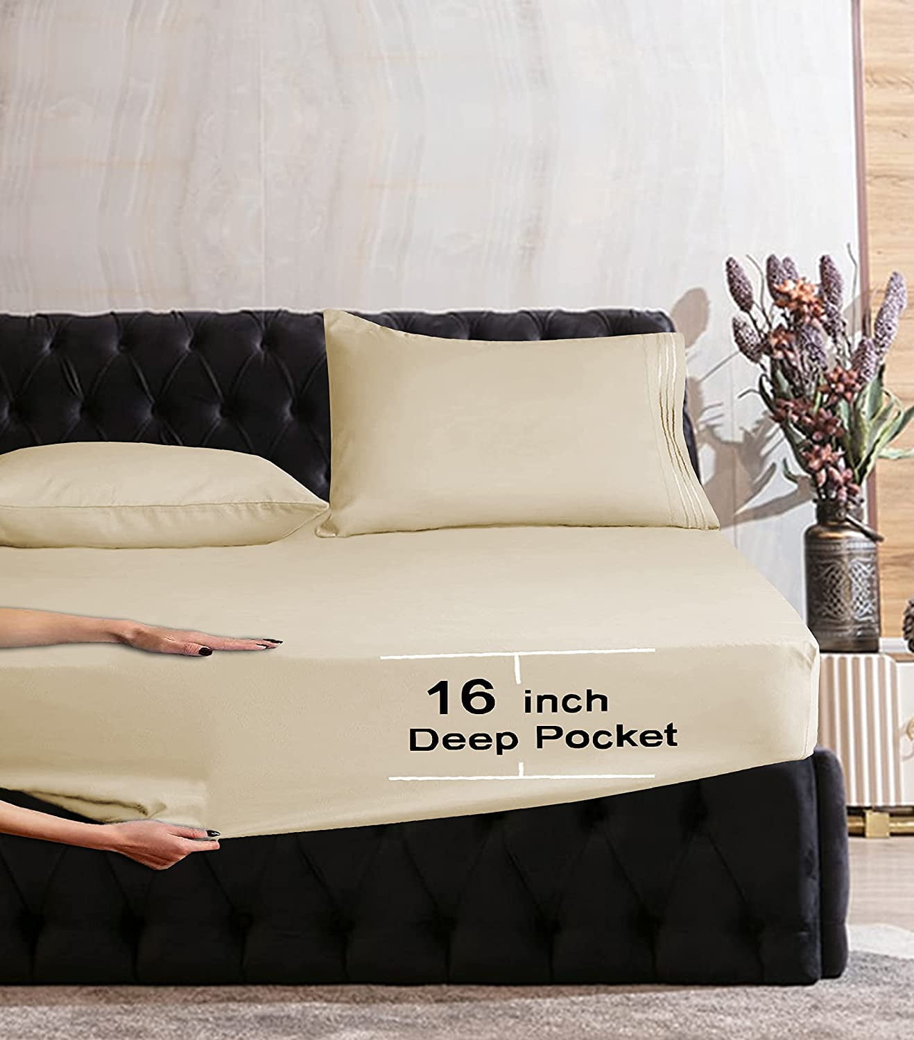 1500 Series Soft 1-Piece Fitted Sheet, King Cream
