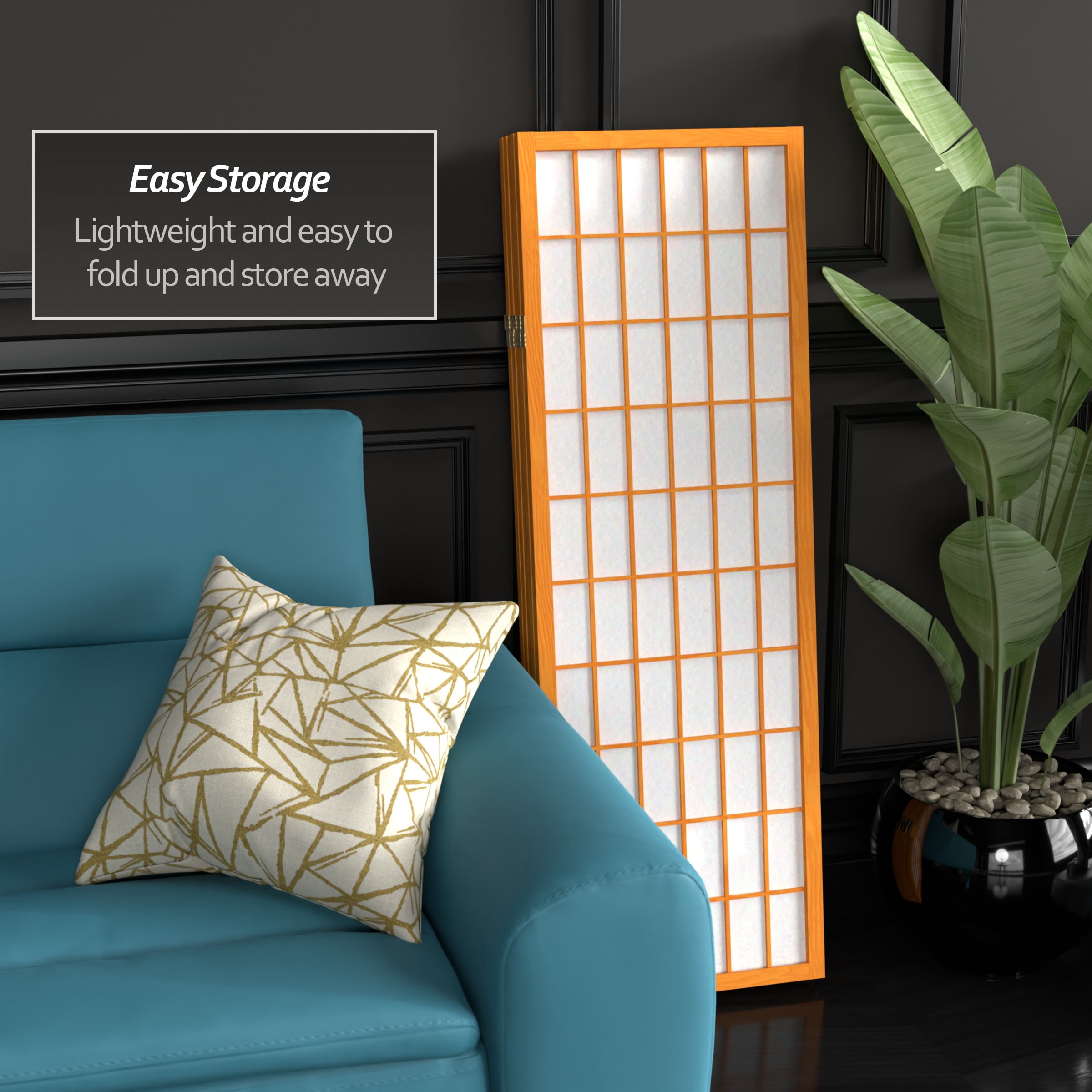 4 ft. Tall Window Pane Shoji Screen - Honey - 5 Panels