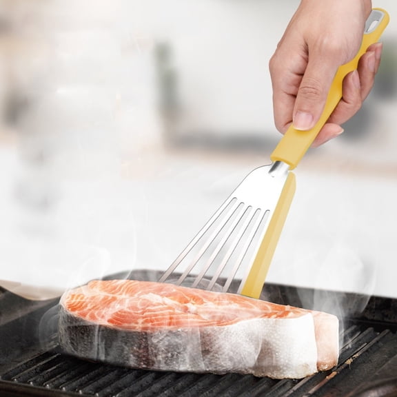 1PC Nonstick Fish Spatula, Thin Slotted Spatulas Turner Silicone Fish Spatulas for Nonstick Cookware,High Heat Resistant BPA Free Cooking Utensils,Ideal for Fish,Eggs,Pancakes (Yellow,13*3.54Inch)