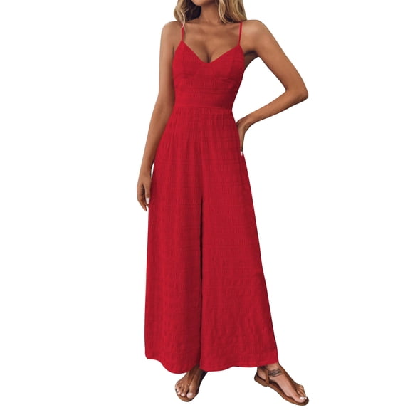 jtjvou Cotton Linen Maxi Dresses for Women Strappy V Neck Casual Loose Fit Flowy Long Dress Solid Color Summer Beach Vocation Outfits Red XL