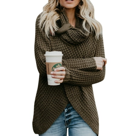 Neck Kit - Women's Polo Neck Long Sleeve Baggy Knitted Sweater Jumper Cardigan Knitwear Outwear Tops